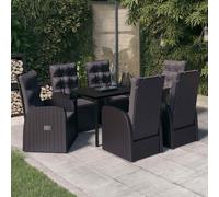 vidaXL Juego de comedor de jardín 7 piezas con cojines negro