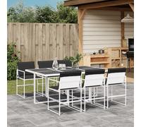 vidaXL Juego de comedor de jardín 7 pzas con cojines textilene blanco