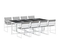 vidaXL Juego de comedor de jardín 9 pzas con cojines textilene blanco
