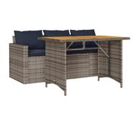 vidaXL Juego de comedor jardín 2 pzas con cojines ratán sintético gris