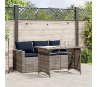 vidaXL Juego de mesa y sillas de jardín de 2 piezas con cojines, color gris, de polirratán