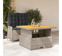 vidaXL Juego de mesa y sillas de jardín de 2 piezas con cojines, color gris, de polirratán
