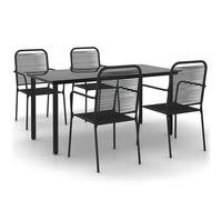 vidaXL Juego de comedor jardín 5 pzas acero y cuerda de algodón negro