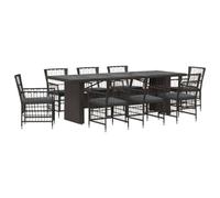 vidaXL Juego de Comedor para Exteriores 9 uds. Negro ratán sintético