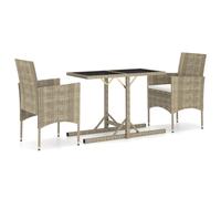 Conjunto de jardín VidaXL 2 sillones+1 mesa tapa vidrio Beige