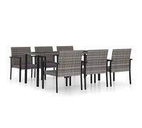 vidaXL Juego de comedor para jardín 7 piezas Ratán sintético gris, asientos suaves con respaldo