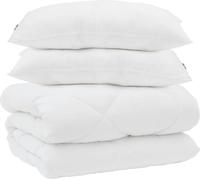 vidaXL: Juego de edredón y fundas de almohada (3 piezas). Blanco. Microfibra y plumón