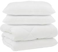 vidaXL: Juego de edredón y fundas de almohada (3 piezas). Blanco. Microfibra y plumón