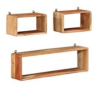 vidaXL Juego de estantes cubo de pared 3 piezas para salón – Madera maciza de acacia