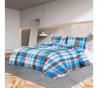 vidaXL Juego de funda nórdica algodón azul y gris 200x200 cm
