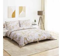 vidaXL Juego de funda nórdica algodón blanco y marrón 200x200 cm