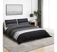 vidaXL Juego de funda nórdica de algodón con sábana y funda de almohada negro y blanco 240x220 cm