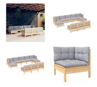 vidaXL Juego de jardín de 10 piezas con cojines grises, fabricado en madera de pino. Incluye: juego de jardín, juegos de jardín, juego de muebles de jardín, conjuntos de muebles de jardín