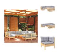 vidaXL Juego de jardín de 10 piezas con cojines grises, fabricado en madera maciza de pino. Conjunto de muebles de jardín