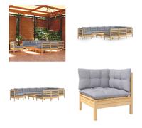 vidaXL Juego de jardín de 11 piezas con cojines grises, fabricado en madera maciza de pino. Incluye: juego de jardín, juegos de jardín, juego de muebles de jardín, conjuntos de muebles de jardín