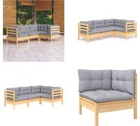 vidaXL Juego de jardín de 4 piezas con cojines grises, fabricado en madera de pino. Incluye: juego de jardín, juegos de jardín, juego de muebles de jardín, conjuntos de muebles de jardín
