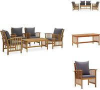 vidaXL Juego de jardín de 5 piezas con cojines, fabricado en madera de acacia maciza. Conjunto de muebles de jardín