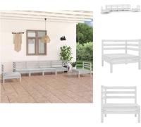 vidaXL Juego de jardín de 6 piezas, color blanco, madera maciza de pino - Conjuntos de muebles de jardín