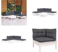vidaXL Juego de jardín de 6 piezas con cojines, color blanco, madera de pino. Incluye: juego de jardín, juegos de jardín, juego de muebles de jardín, conjuntos de muebles de jardín