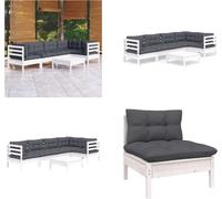 vidaXL Juego de jardín de 6 piezas con cojines, color blanco, madera de pino. Incluye: juego de jardín, juegos de jardín, juego de muebles de jardín, conjuntos de muebles de jardín