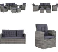 vidaXL Juego de jardín de 6 piezas con cojines, tejido de ratán sintético, color gris. Juego de sofás de jardín. Conjuntos de sofás de jardín. Set de sofás de jardín