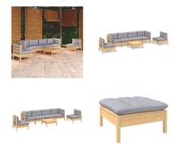 vidaXL Juego de jardín de 7 piezas con cojines grises, fabricado en madera maciza de pino. Incluye: juego de jardín, juegos de jardín, juego de muebles de jardín, conjuntos de muebles de jardín