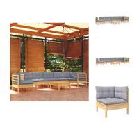 vidaXL Juego de jardín de 9 piezas con cojines grises, fabricado en madera maciza de pino. Conjunto de muebles de jardín
