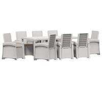 vidaXL Juego de mesa y sillas de jardín, 9 piezas, blanco y color taupé, fabricado en polipropileno