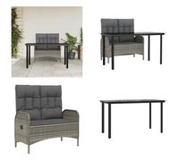 vidaXL Juego de mesa y sillas de jardín con cojines, 2 piezas, color gris, tejido de polirratán. Juego de mesa y sillas para jardín. Juego de muebles de jardín. Juego de mesa. Set de muebles de jardín