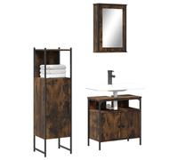 vidaXL Juego de muebles de baño 3 pzas madera contrachapada en color Negro/Roble ahumado/Roble Sonoma y más | almacenamiento funcional diseño moderno para baño dormitorio sala