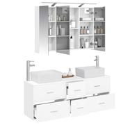 vidaXL Juego de Muebles de baño 4 pcs Blanco, Conjunto de Muebles de Baño Modernos, Mueble de Pared, Luz LED, Soluciones de Almacenaje, Unidad Compacta con Espejo Doble