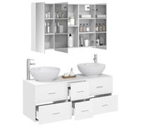 vidaXL Juego de Muebles de baño 4 pcs Blanco, Set de Muebles de Baño Elegante, Unidad Moderna, Espejo Ahorrador de Espacio, Almacenaje Funcional