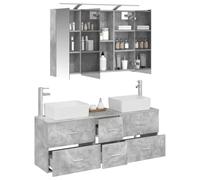 vidaXL Juego de Muebles de baño 4 pcs Gris Hormigón, Conjunto de Muebles de Baño Modernos, Mueble de Pared, Luz LED, Soluciones de Almacenaje, Unidad Compacta con Espejo Doble