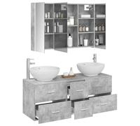 vidaXL Juego de Muebles de baño 4 pcs Gris Hormigón, Set de Muebles de Baño Elegante, Unidad Moderna, Espejo Ahorrador de Espacio, Almacenaje Funcional