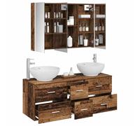 vidaXL Juego de Muebles de baño 4 pcs Madera Envejecida, Set de Muebles de Baño Elegante, Unidad Moderna, Espejo Ahorrador de Espacio, Almacenaje Funcional