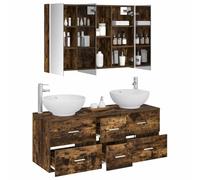vidaXL Juego de Muebles de baño 4 pcs Roble Ahumado, Set de Muebles de Baño Elegante, Unidad Moderna, Espejo Ahorrador de Espacio, Almacenaje Funcional