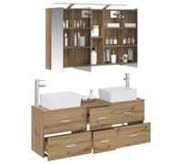 vidaXL Juego de Muebles de baño 4 pcs Roble Artesanal, Conjunto de Muebles de Baño Modernos, Mueble de Pared, Luz LED, Soluciones de Almacenaje, Unidad Compacta con Espejo Doble