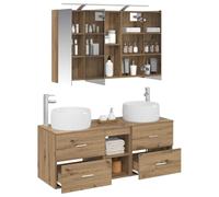 vidaXL Juego de Muebles de baño 4 pcs Roble Artesanal, Juego de baño Moderno, Mueble montado en Pared, Espejo Doble, Almacenamiento Amplio, diseño Que Ahorra Espacio