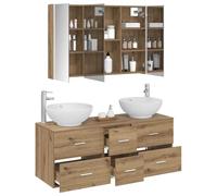 vidaXL Juego de Muebles de baño 4 pcs Roble Artesanal, Set de Muebles de Baño Elegante, Unidad Moderna, Espejo Ahorrador de Espacio, Almacenaje Funcional