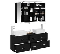 vidaXL Juego de Muebles de baño 4 pcs Roble Negro, Conjunto de Muebles de Baño Modernos, Mueble de Pared, Luz LED, Soluciones de Almacenaje, Unidad Compacta con Espejo Doble