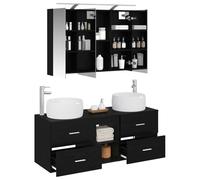 vidaXL Juego de Muebles de baño 4 pcs Roble Negro, Juego de baño Moderno, Mueble montado en Pared, Espejo Doble, Almacenamiento Amplio, diseño Que Ahorra Espacio