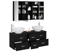 vidaXL Juego de Muebles de baño 4 pcs Roble Negro, Set de Muebles de Baño Elegante, Unidad Moderna, Espejo Ahorrador de Espacio, Almacenaje Funcional