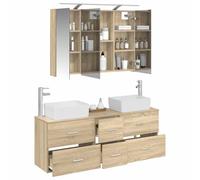 vidaXL Juego de Muebles de baño 4 pcs Roble Sonoma, Conjunto de Muebles de Baño Modernos, Mueble de Pared, Luz LED, Soluciones de Almacenaje, Unidad Compacta con Espejo Doble