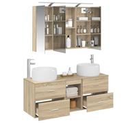 vidaXL Juego de Muebles de baño 4 pcs Roble Sonoma, Juego de baño Moderno, Mueble montado en Pared, Espejo Doble, Almacenamiento Amplio, diseño Que Ahorra Espacio
