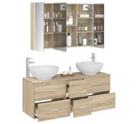 vidaXL Juego de Muebles de baño 4 pcs Roble Sonoma, Set de Muebles de Baño Elegante, Unidad Moderna, Espejo Ahorrador de Espacio, Almacenaje Funcional