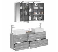 vidaXL Juego de Muebles de baño 4 pcs Sonoma Gris, Conjunto de Muebles de Baño Modernos, Mueble de Pared, Luz LED, Soluciones de Almacenaje, Unidad Compacta con Espejo Doble