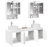 vidaXL Juego de Muebles de Baño 5 pcs Blanco Madera de ingeniería, Almacenamiento Moderno para baño, Juego de armarios rectangulares, Luces LED, Muebles versátiles para Espacios organizados