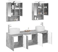 vidaXL Juego de Muebles de Baño 5 pcs Gris Hormigón, Conjunto Moderno de baño, tocador Rectangular, Almacenamiento, Espejo LED y armarios de Madera