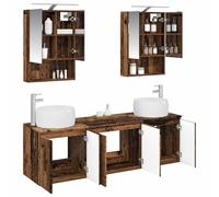 vidaXL Juego de Muebles de Baño 5 pcs Madera Envejecida, Conjunto Moderno de baño, tocador Rectangular, Almacenamiento, Espejo LED y armarios de Madera