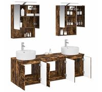 vidaXL Juego de Muebles de Baño 5 pcs Roble Ahumado, Almacenamiento Moderno para baño, Juego de armarios rectangulares, Luces LED, Muebles versátiles para Espacios organizados